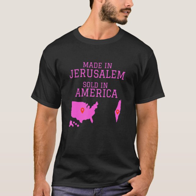 Camiseta Israelí Hebreo Hecho En Jerusalén Vendido En Améri (Anverso)