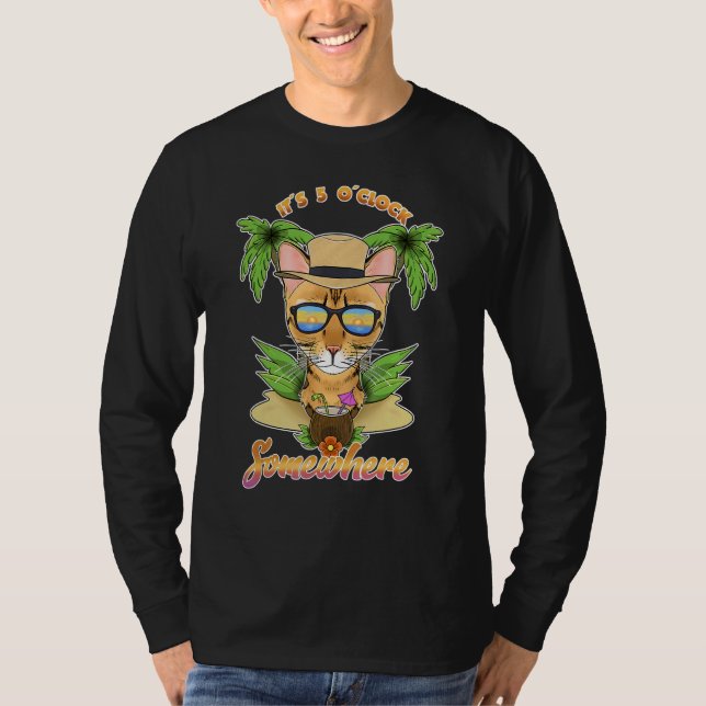 Camiseta It Is 5 O´Clock Somewhere Drinking Bengal Cat (Anverso)