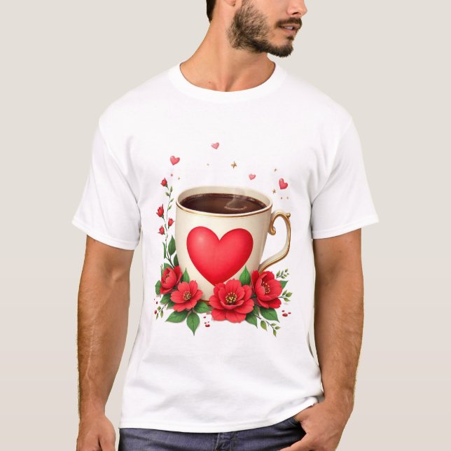 Camiseta It Is Coffee Time With Mug And Red Hearts (Anverso)