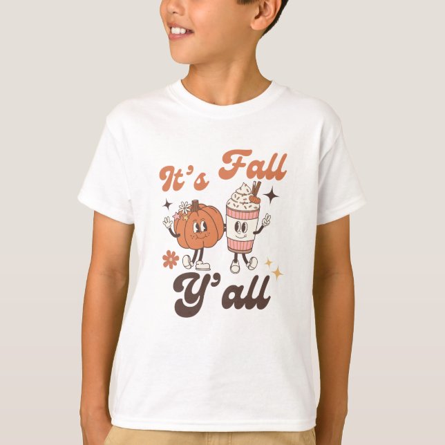 Camiseta It’s Fall Y’all Kids – Cute Kawaii Pumpkin Spice  (Anverso)