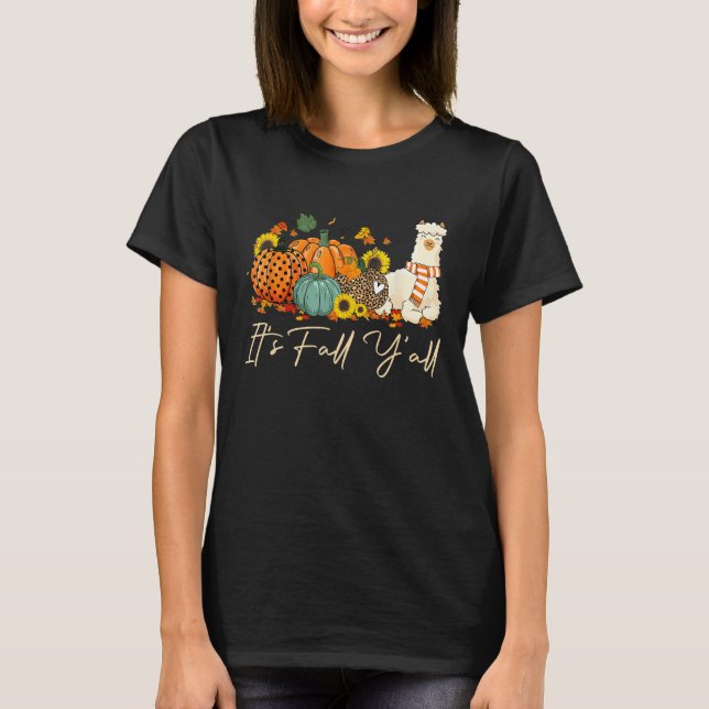 Camiseta It s Fall Y all Llama Leopard Pumpkin Halloween Fa (Anverso)