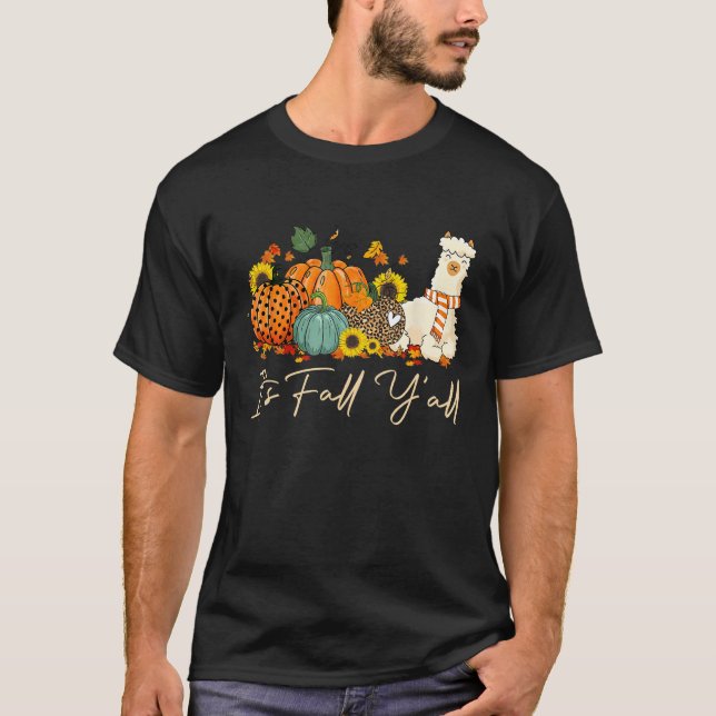 Camiseta It s Fall Y all Llama Leopard Pumpkin Halloween Fa (Anverso)
