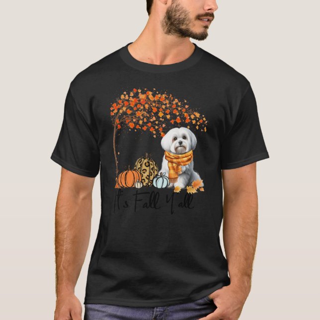 Camiseta It’s Fall Y’all Maltese Dog Autumn Fall Tree Leopa (Anverso)