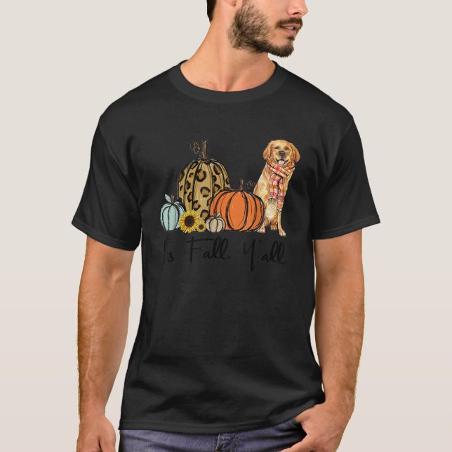 Camiseta It s Fall Y all Yellow Golden retriever Dog Leopar (Anverso)