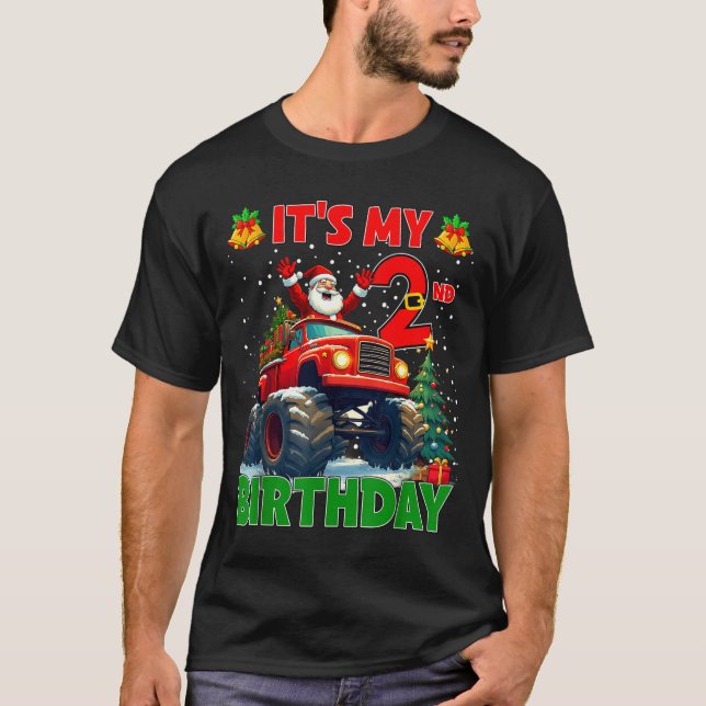 Camiseta It’s My 2nd Birthday Xmas Santa Monster Truck Chri (Anverso)