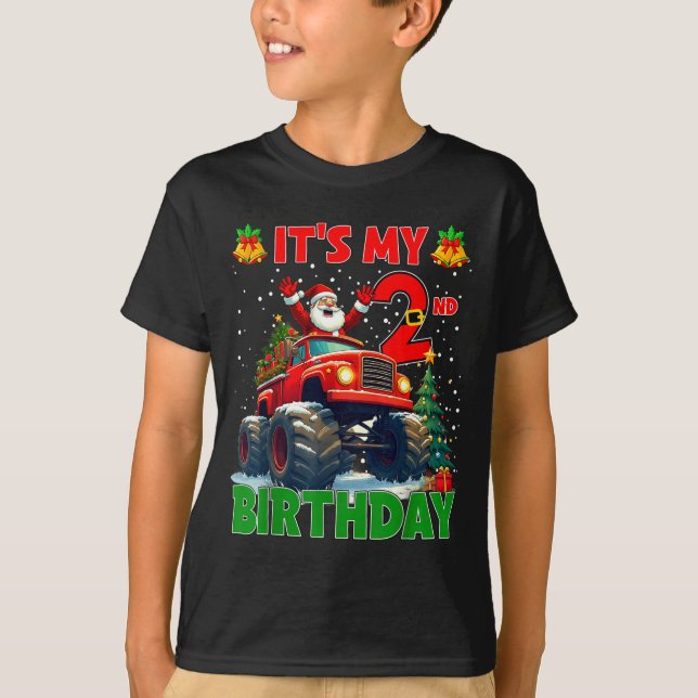 Camiseta It’s My 2nd Birthday Xmas Santa Monster Truck Chri (Anverso)