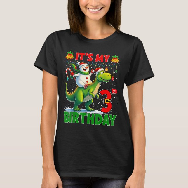 Camiseta It’s My 3rd Birthday Xmas Snowman Riding Dinosaur  (Anverso)