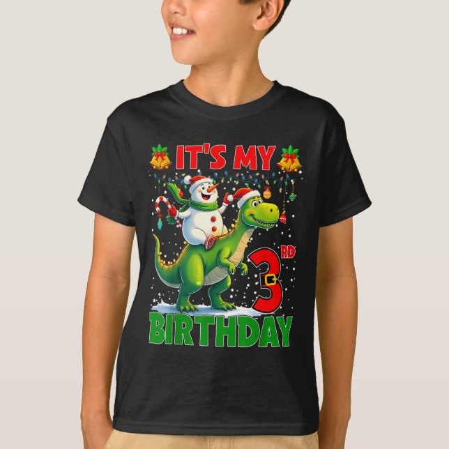 Camiseta It’s My 3rd Birthday Xmas Snowman Riding Dinosaur  (Anverso)
