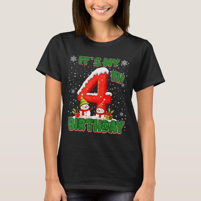 Camiseta It’s My 4th Birthday Christmas Snowman 4 Year Old  (Anverso)