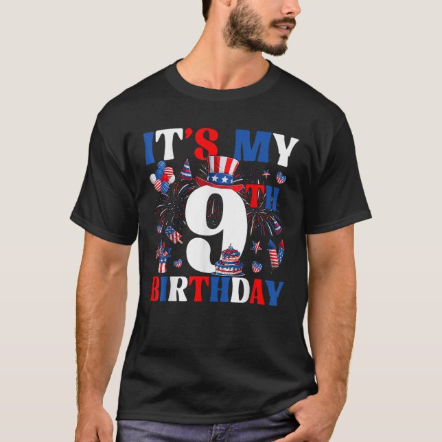Camiseta It s My 9th Birthday USA Flag Independence Day 4th (Anverso)