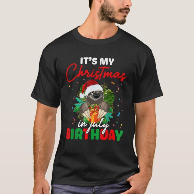 Camiseta It s My Christmas In July Birthday Cute Sloth Sant (Anverso)