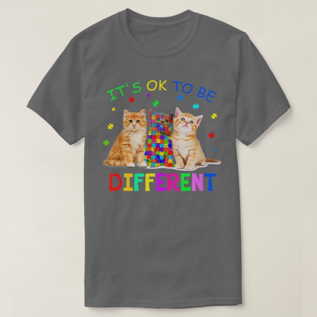 Camiseta It S Ok O Be Different Cat Autism Awareness  (Diseño del anverso)