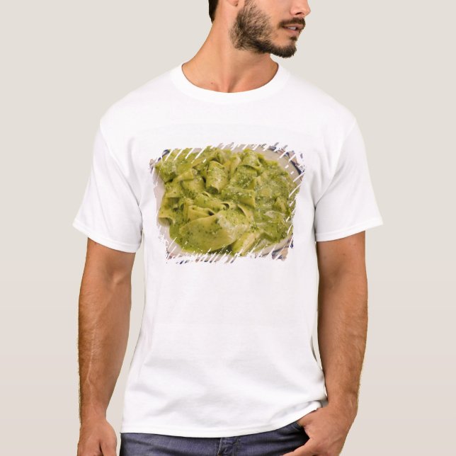 Camiseta Italia, Camogli. Platos de pasta con pesto (Anverso)