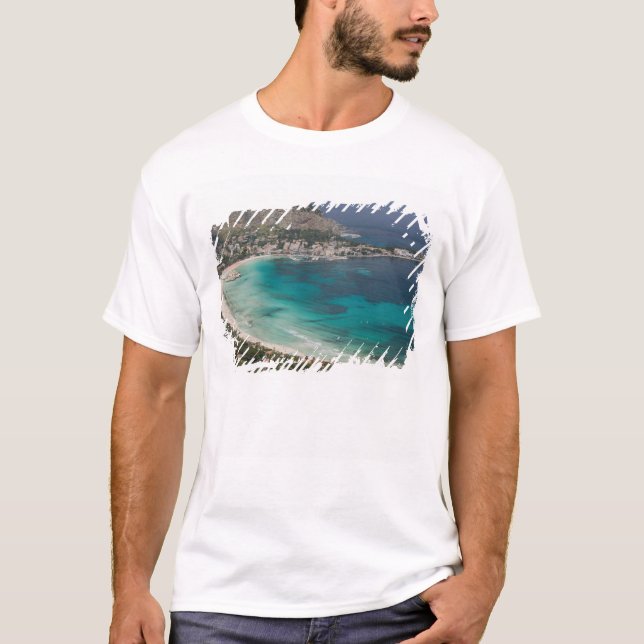 Camiseta Italia, Sicilia, Mondello, Vista de la playa desde (Anverso)