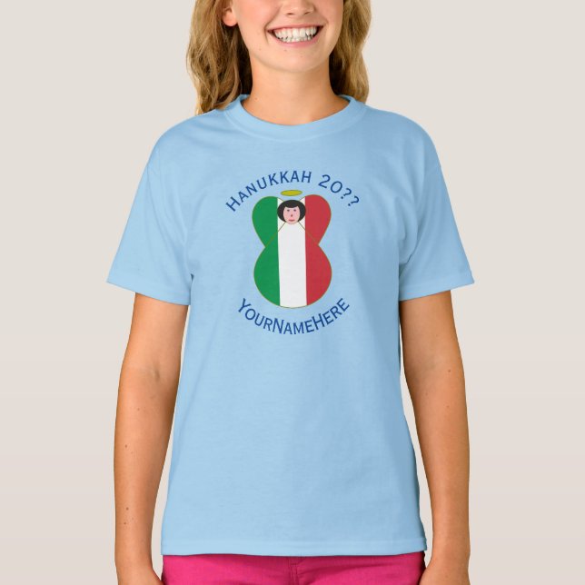 Camiseta Italian Angel Hanukkah Flag Personalized Girl:s (Anverso)