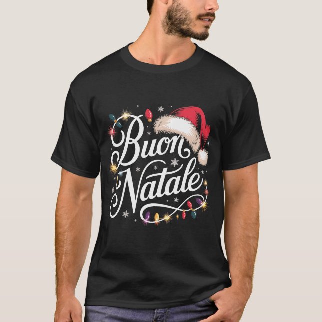 Camiseta Italian Family Christmas Lights Red Santa Hat Buon (Anverso)