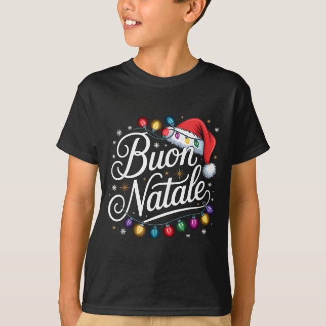 Camiseta Italian Family Christmas Lights Red Santa Hat Buon (Anverso)