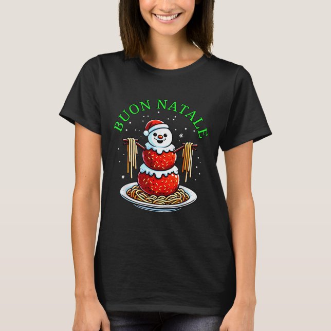 Camiseta Italian Food Christmas Meatball Snowman Ugly Chris (Anverso)