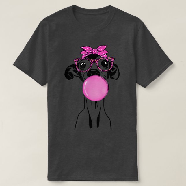 Camiseta Italian Greyhound with bubble gum bandana glasses  (Diseño del anverso)