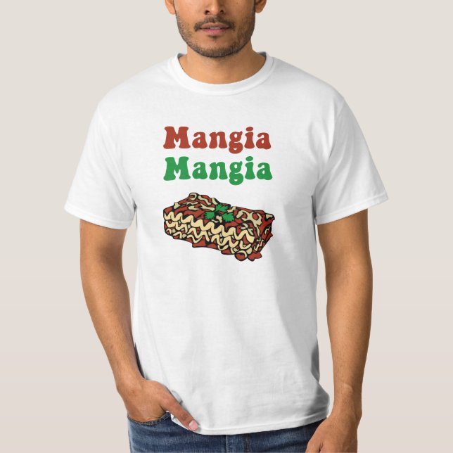 Camiseta italiana de la comida de Mangia Mangia (Anverso)