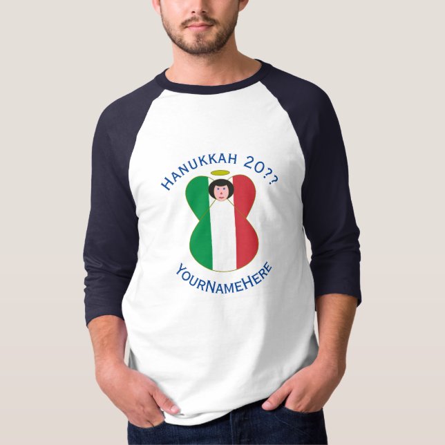 Camiseta Italy Angel Hanukkah Flag Personalize Long Sleeve (Anverso)