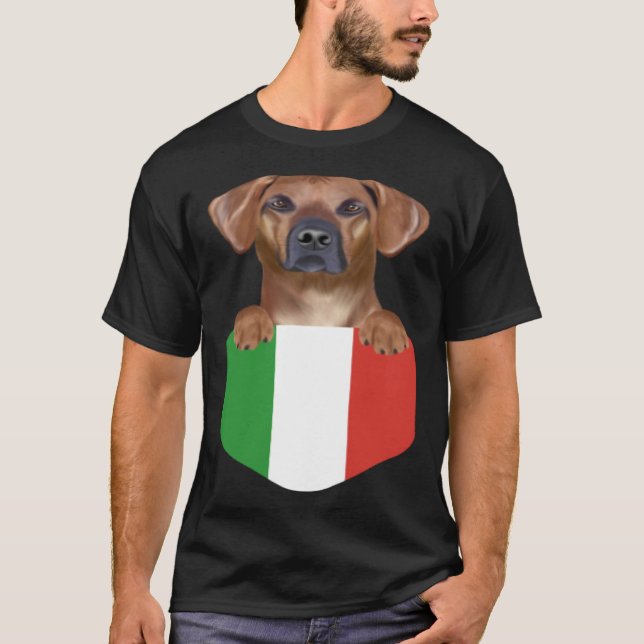 Camiseta Italy Flag Rhodesian Ridgeback Dog In Pocket (Anverso)