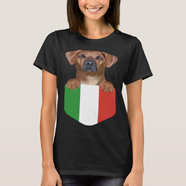 Camiseta Italy Flag Rhodesian Ridgeback Dog In Pocket (Anverso)