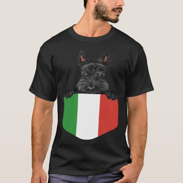 Camiseta Italy Flag Scottish Terrier Dog In Pocket (Anverso)
