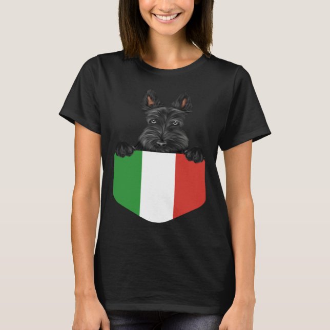 Camiseta Italy Flag Scottish Terrier Dog In Pocket (Anverso)