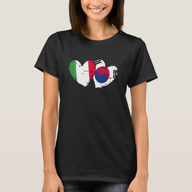 Camiseta Italy South Korea Heart Flags Italian Korean Dual  (Anverso)
