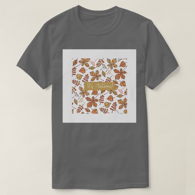 Camiseta Its Autumn Fall Leaves Drawing Brown White Print D (Diseño del anverso)