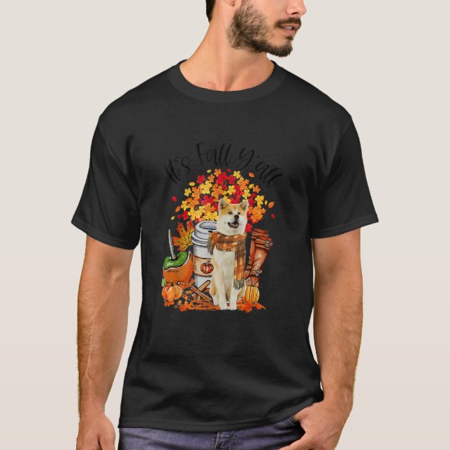 Camiseta It's Fall Y'all Akita Inu Dog Pumpkin Fall Autumn (Anverso)