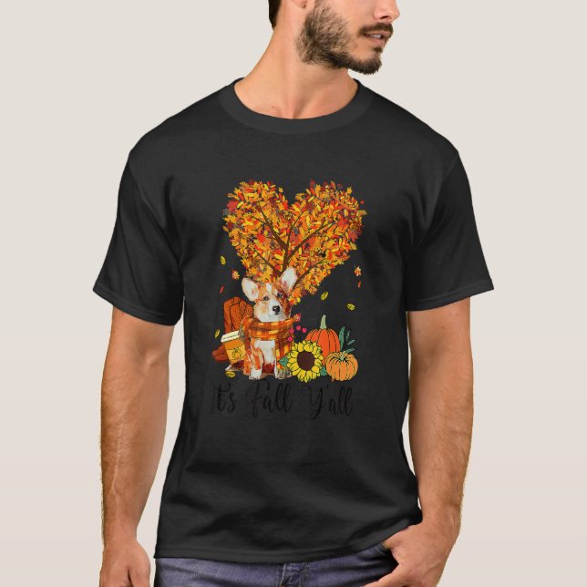 Camiseta It's Fall Y'all Corgi Dog  Thanksgiving Halloween (Anverso)