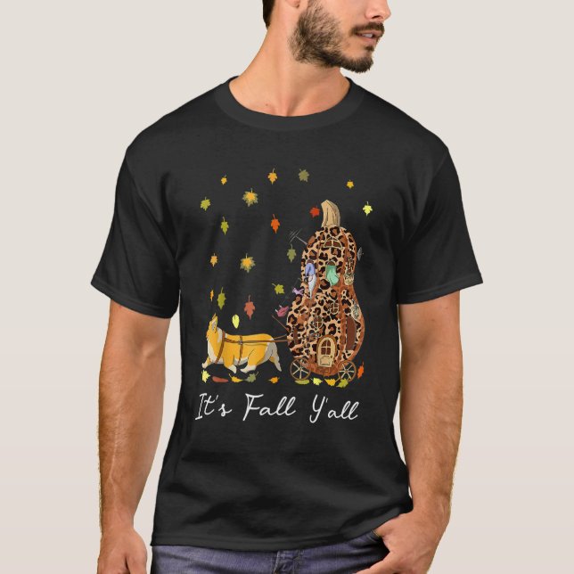 Camiseta It's Fall Y'All Corgi Gnome & Pumpkin Leopard Than (Anverso)
