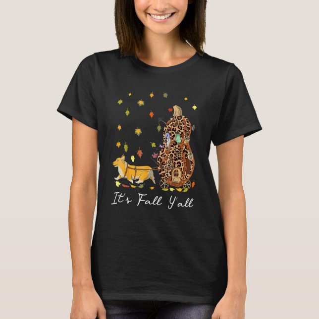 Camiseta It's Fall Y'All Corgi Gnome & Pumpkin Leopard Than (Anverso)