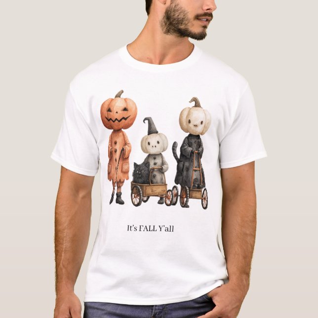 Camiseta It's FALL Y'all Creepy Pumpkin Family (Anverso)