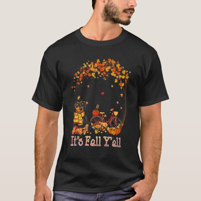 Camiseta It's Fall Y'all Dachshund Bike Pumpkin Spice Autum (Anverso)
