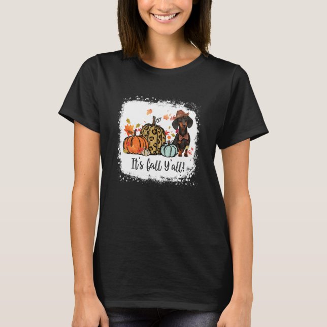 Camiseta It's Fall Y'all Dachshund Pumpkin Dog Halloween (Anverso)