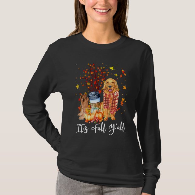 Camiseta It's Fall Y'all Golden Retriever Dog Pumpkin Fall  (Anverso)