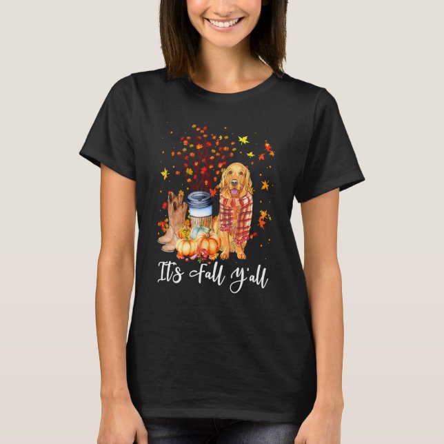 Camiseta It's Fall Y'all Golden Retriever Dog Pumpkin Fall  (Anverso)