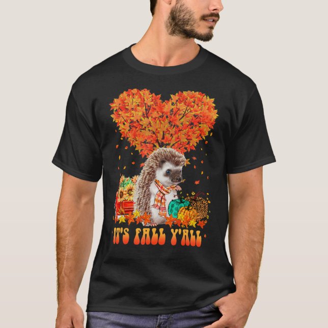 Camiseta It's Fall Y'all Hedgehog Pumpkin Autumn Tree Thank (Anverso)