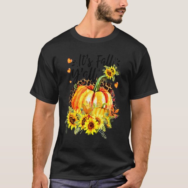 Camiseta Its Fall Y'all Leopard Pumpkin Sunflower Autumn Th (Anverso)