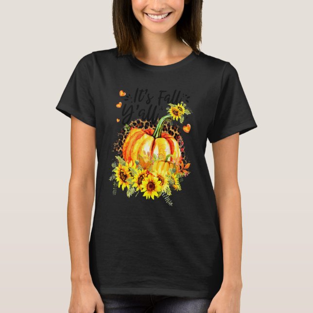 Camiseta Its Fall Y'all Leopard Pumpkin Sunflower Autumn Th (Anverso)