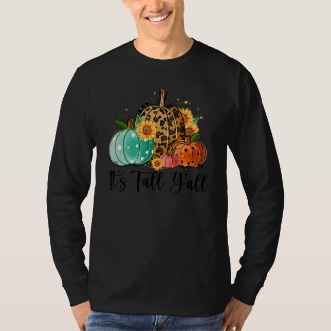 Camiseta It's Fall Y'all Leopard Pumpkin Sunflowers Fall Th (Anverso)