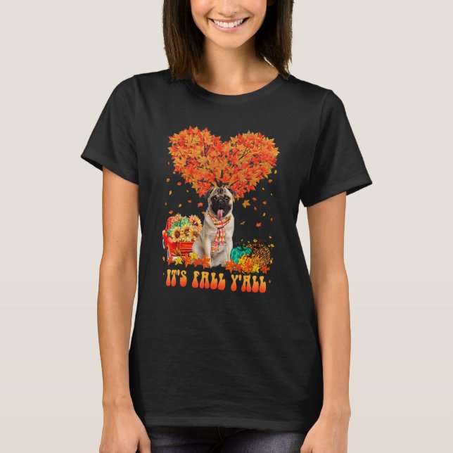 Camiseta It's Fall Y'all Pug Dog Pumpkin Autumn Tree Thanks (Anverso)
