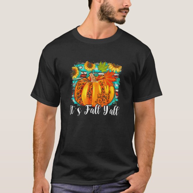 Camiseta It's Fall Yall Pumpkin Leopard Halloween Autumn Th (Anverso)