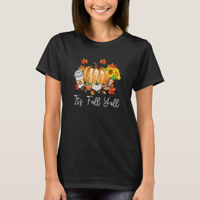 Camiseta It's Fall Yall Pumpkin Leopard Halloween Autumn Th (Anverso)