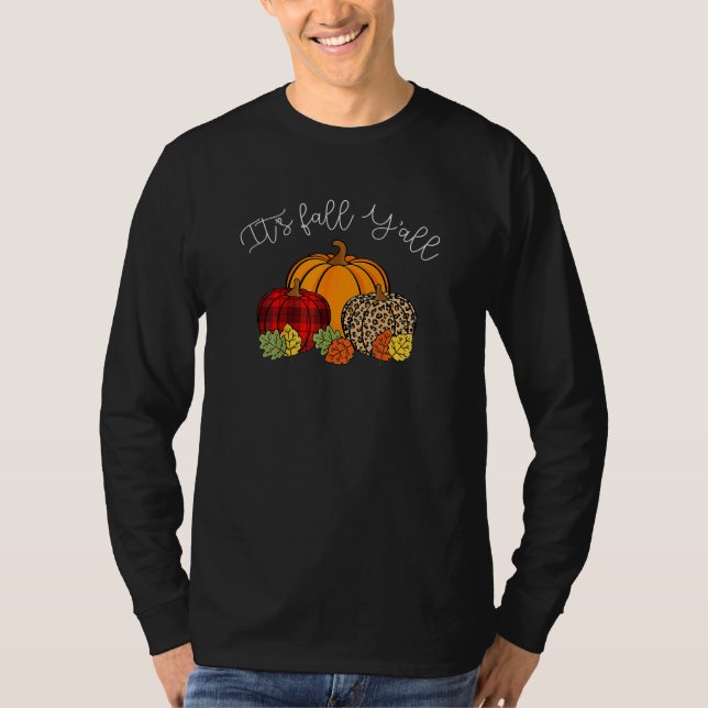 Camiseta It's Fall Yall Pumpkin Leopard Halloween Autumn Th (Anverso)