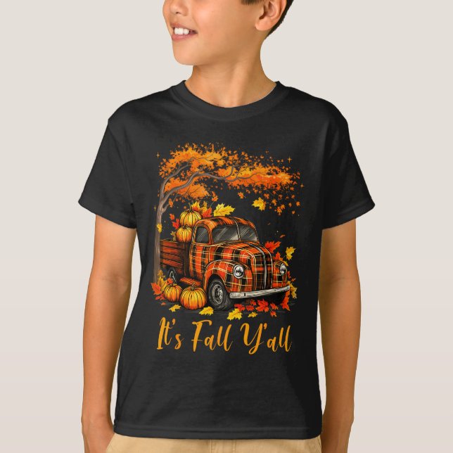 Camiseta It's Fall Y'all Pumpkin Truck Autumn Tree Hello Fa (Anverso)