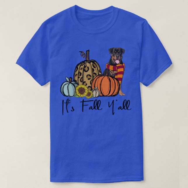 Camiseta Its Fall Yall Rottweiler Leopard Pumpkin Sunflower (Diseño del anverso)